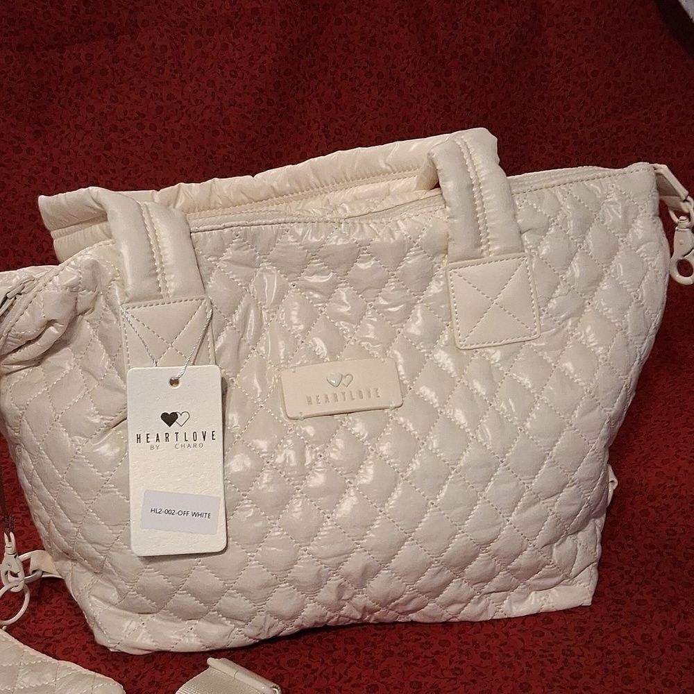 Heartlove Off White Quilted Tote Bag By Charo New With Tags